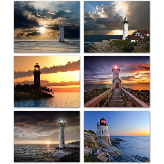 Small World Greetings Lighthouse Sunsets Notecards 24 Count - Blank Inside with Envelopes - Nature Stationery - Thank You, Birthday, Thinking Of You, and More - A2 Size (5.5”x4.25”)