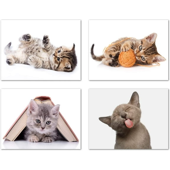 Small World Greetings Playful Kitten Cards 24 Count - Blank Inside with Envelopes - A2 Size (5.5”x4.25”) - Cat Stationery - All Occasion, Thank You, Birthday, and More