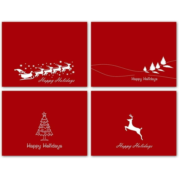 Small World Greetings Red Happy Holidays Cards 24 Count - Blank Inside with Envelopes - A2 Size (5.5”x4.25”) - Christmas, Winter Events, and More