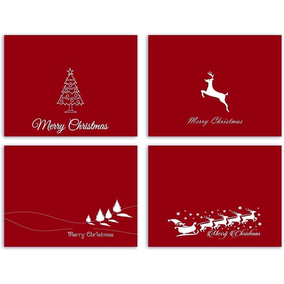 Small World Greetings Red Merry Christmas Cards 24 Count - Blank Inside with Envelopes - A2 Size (5.5x4.25) - Christmas, Winter Events, and More