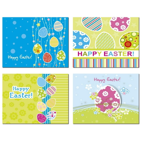 Small World Greetings Vibrant Happy Easter Cards 24 Count - Blank Inside with Envelopes - A2 Size 5.5”x4.25” - Friends, Family, and More