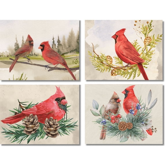 Small World Greetings Watercolor Cardinal Note Cards 24 Count - Blank Inside with Envelopes - A2 Size 5.5" x 4.25" - All Occasion - Bird Stationery - Birthday, Sympathy, Thank You, and More
