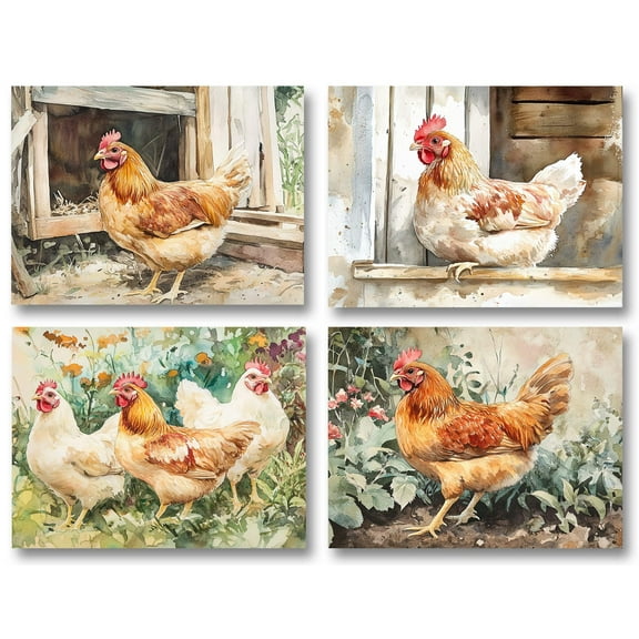 Small World Greetings Watercolor Chicken Note Cards 12 Count-Blank Inside with Envelopes-A2 Size 5.5" x 4.25"-Farmhouse Hen Art Stationery for All Occasions-Country Animal DesignsRustic Farm-Themed