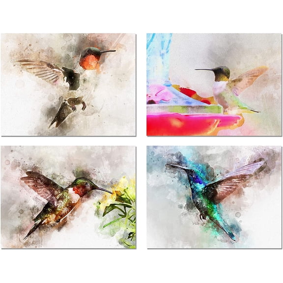 Small World Greetings Watercolor Hummingbird Note Cards 12 Count - Blank Inside with White Envelopes - A2 Size 5.5" x 4.25" - Summer Greeting Cards - Bird Stationary