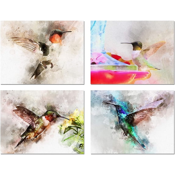 Small World Greetings Watercolor Hummingbird Note Cards 24 Count - Blank Inside with White Envelopes - A2 Size 5.5" x 4.25" - Summer Greeting Cards - Bird Stationary