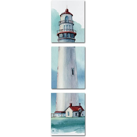 Small World Greetings Watercolor Lighthouse 3-Piece Unframed Vertical Wall Art - Three 8”x10” Prints - Frames Not Included