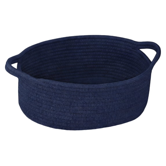 Small Woven Basket, 12x8x5 Inch Cotton Rope Organizer With Handles, Cute Bin For Toys Books Cosmetics, Multipurpose Storage(Navy)