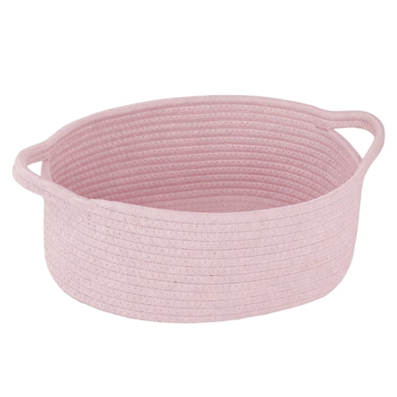 Small Woven Basket, 12x8x5 Inch Cotton Rope Organizer With Handles, Cute Bin For Toys Books Cosmetics, Multipurpose Storage(Pink)