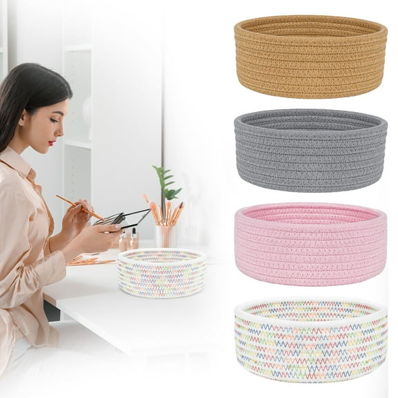 Small Woven Basket, Cotton Rope Woven Basket, Cute Mini Tiny Storage Baskets, Round Decorative Hamper, Basket Storage Bins for Nursery Living Room Bedroom Shelf, Empty Gift Basket Clearance