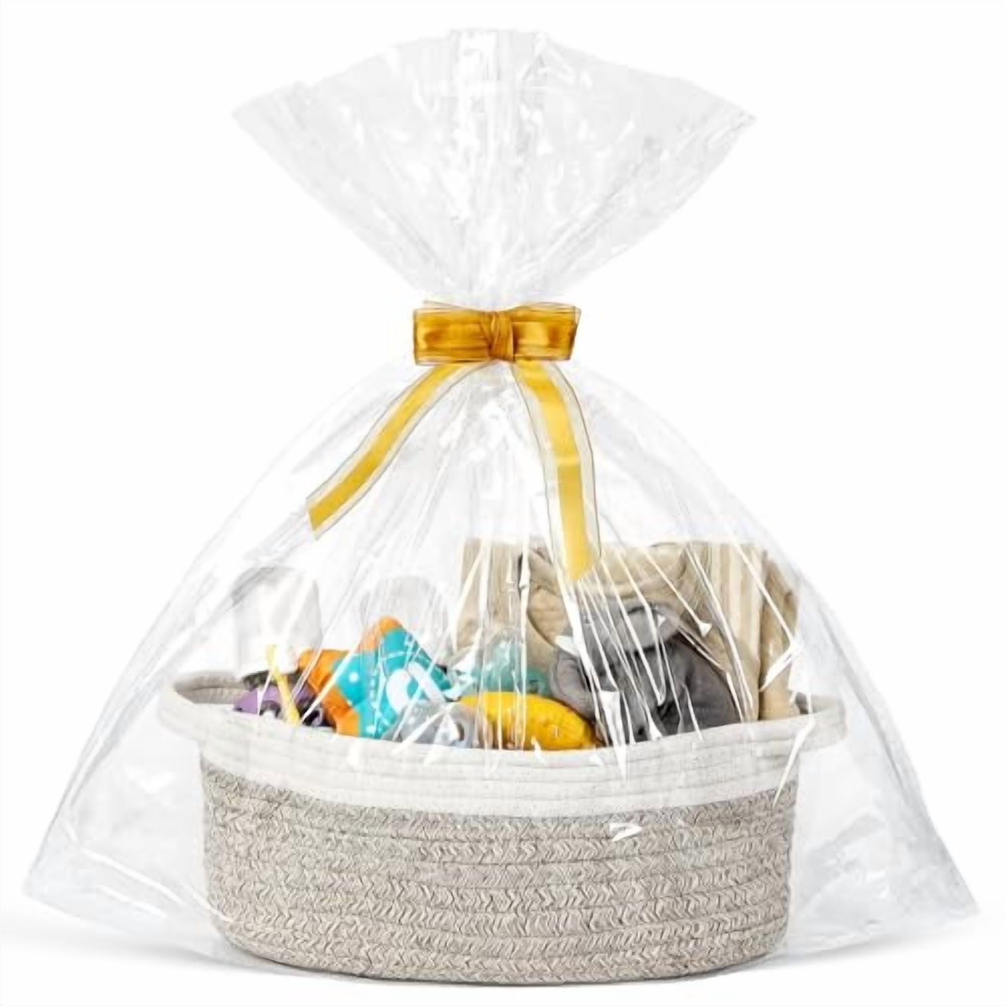 Small Woven Basket with Gift Bags and Ribbons, Empty Decorative Gift — free download