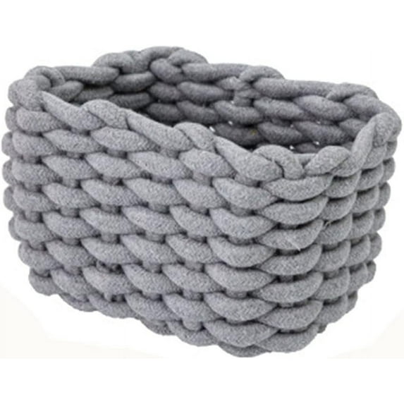 Small Woven Baskets, Decorative Square Storage Baskets, Cotton Rope Organizer for Office, Dorm Room, Living Room, Bathroom, Nursery Storage and Organization, Grey