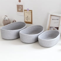 Small Woven Baskets Empty Tiny Storage Baskets Mini Cotton Rope Baskets Oval Decorative Hampers 3PC/ Desktop Storage Baskets (3 Pieces, Small   Medium   Large) In Gray
