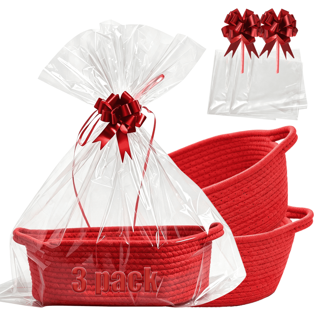Small Woven Baskets with Handles, 1/3/6 Set Empty Cotton Rope Gift ...