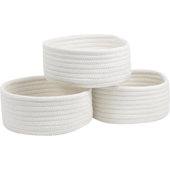 Small Woven Baskets, Set of 3 Cotton Rope Baskets, Cute Mini Tiny Baskets for Home Organizing