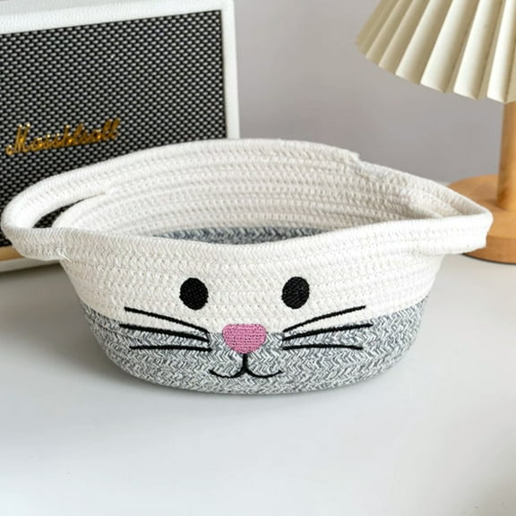 Small Woven Baskets for Organizing Rope with Handle Cute Cotton Basket for Nursery Gift Dog Cat Toy Storage Basket for Toy Organizer-Gray