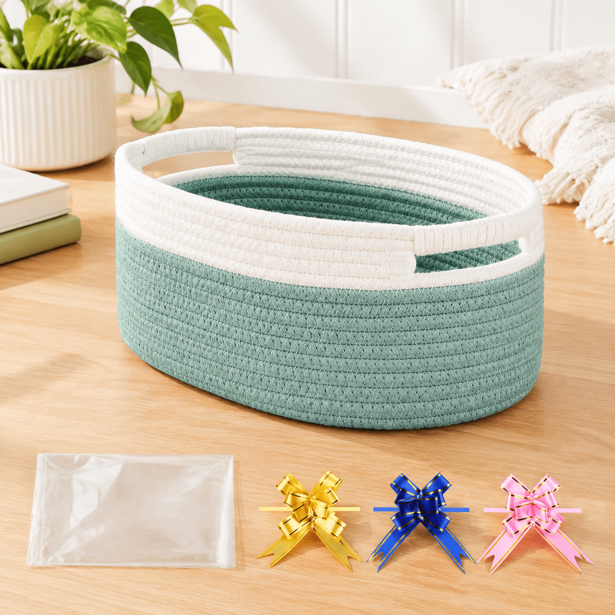 Small Woven Gift Basket With Bag & Ribbons Light Green - Walmart.com