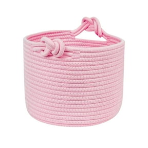Small Woven Rope Storage Basket, Round Shelf Organizer Bin for Bedroom Nursery Office and Home Decor(Pink,30x18cm)