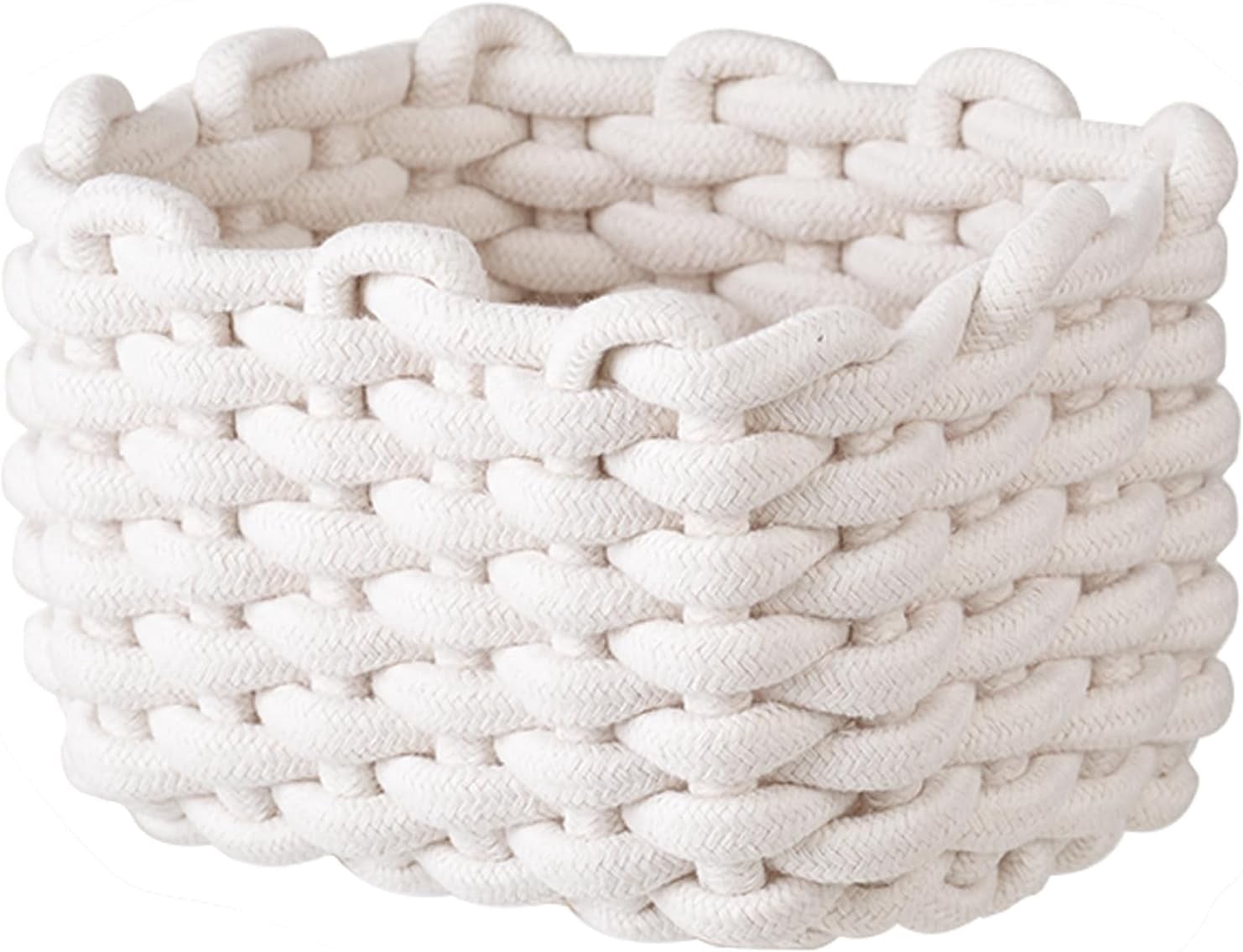 Small Woven Square Basket for Storage & Organizing, Cute Mini Cotton Rope Basket for Easter Gift Shelves Bathroom Dresser, Bedside Caddy, Minimalist Chic Design for Nursery, Bedroom, Office