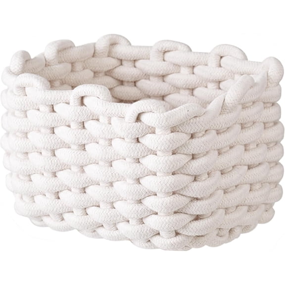 Small Woven Square Basket for Storage & Organizing, Cute Mini Cotton Rope Basket for Easter Gift Shelves Bathroom Dresser, Bedside Caddy, Minimalist Chic Design for Nursery, Bedroom, Office