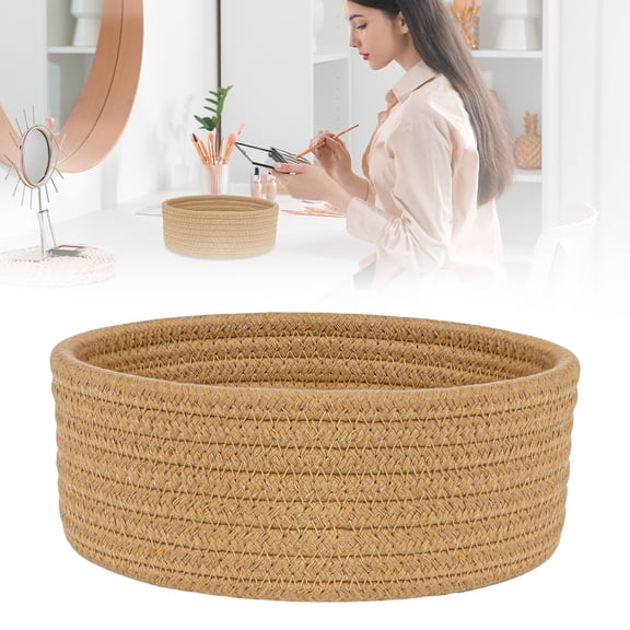 Small Woven Storage Basket, Tiny Oval Shallow Empty Basket, Boho Mini Cotton Rope Decorative Organizer 20 * 9CM
