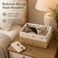 thumbnail image 1 of Small Woven Storage Basket with Liner, Rectangular Decorative Rattan Organizer Bin for Home Bathroom Bedroom Kitchen Office Sundries Cosmetics, M, 1 of 8