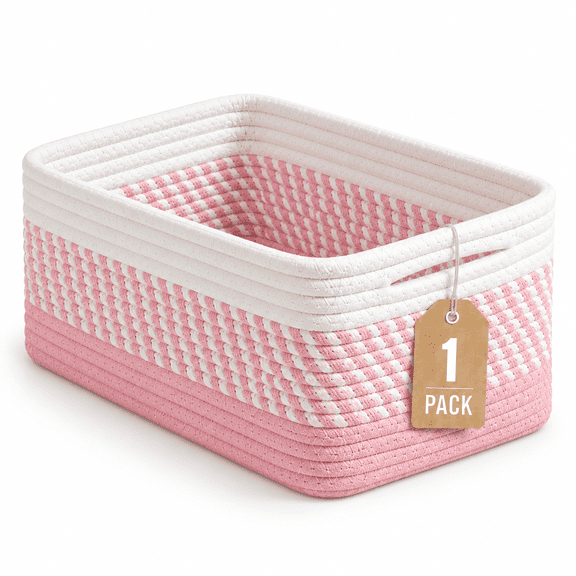 Small Woven Storage Baskets for Shelves, 11.8" x 7.9" x 4.7" Cotton Rope Organizer Bins, Empty Gift Baskets for Bathroom, Closet, Nursery