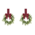 thumbnail image 1 of Small Wreath, 2 Pcs 9‑Inch Farmhouse Christmas Mini Wreath, Pre‑Made Artificial Holiday Wreath with Hand‑Tied Red Black Buffalo Plaid Ribbon Bow for Cabinet & Porch Decor, 1 of 5