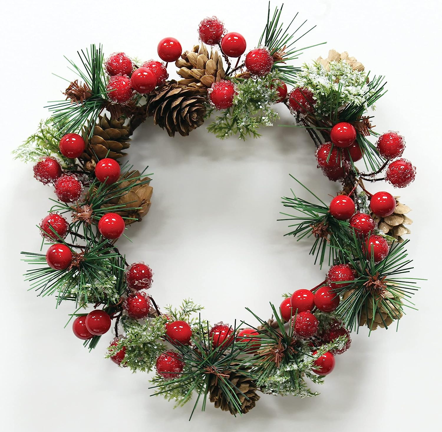 Small Wreath Candle Ring Iced Red Berries And Pinecones Artificial