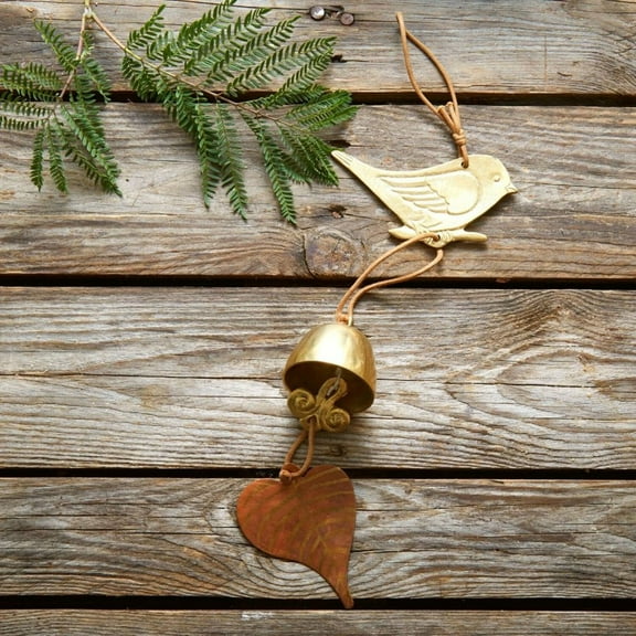 Small Wren Bird Brass Metal Hanging Wind Chime