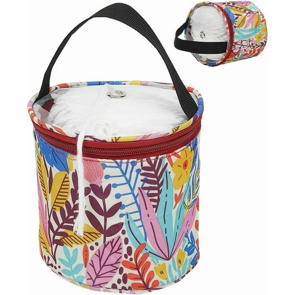 Small Yarn Bag Colorful Floral Mini Yarn Storage Bags with Holes Portable Yarn Storage Case Mini Project Organizer Crochet Thread Sewing Accessories for Carry Crochet Hooks Skein Yarn DIY