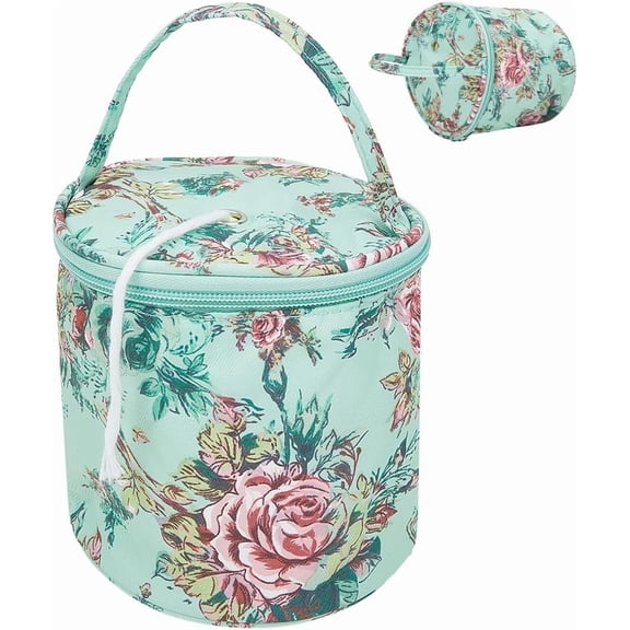 Small Yarn Bag Flower Green Mini Yarn Storage Bags with Holes Portable Yarn Storage Case Mini Project Organizer Crochet Thread Sewing Accessories for Carry Crochet Hooks Skein Yarn