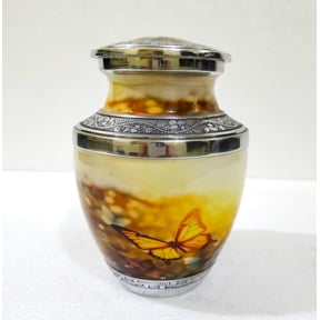 Small Yellow Butterfly Cremation Urn for Adult Ashes 6-Inch Memorial Urn with Velvet Bag Elegant Keepsake Urn for Remembrance, Tribute & Display