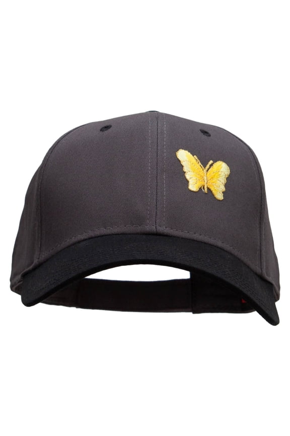 Small Yellow Decorative Butterfly Patched Two Tone Cotton Twill Low Profile Strap Cap - Black Charcoal OSFM