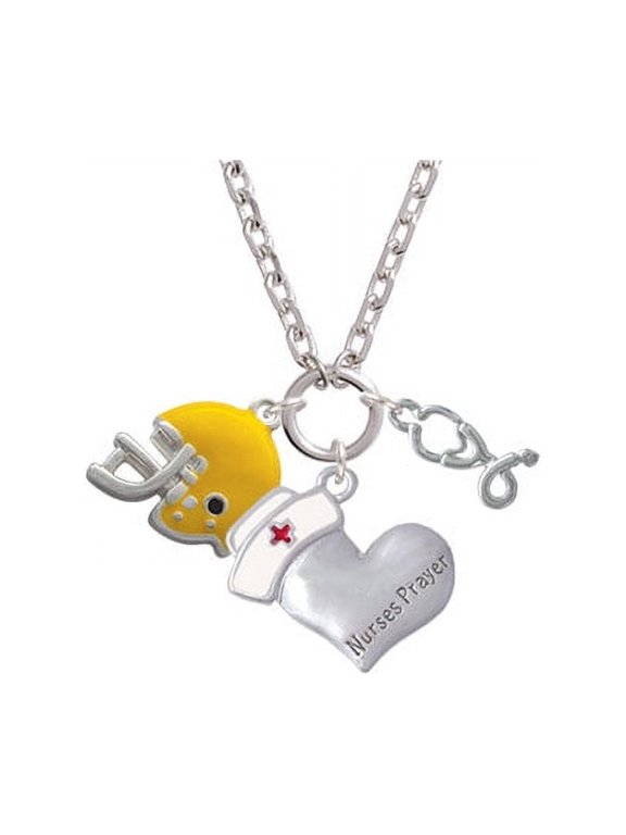Small Yellow Football Helmet Nurse's Prayer Heart and Stethoscope Zoe Necklace