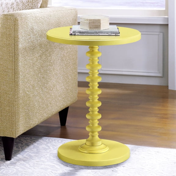 Small Yellow Round - Turned Pedestal Feature - Tight Spaces - Enhances Aesthetic with Items