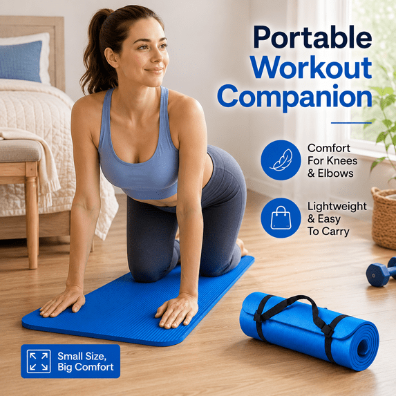 Small Yoga Mat 15 Mm Thick Anti-Skid Sports Fitness Mat Non-Slip Yoga Mat for Home Gym Yoga Exercises Pilates Workout Daily Use with Anti-Slip Surface and Eco Friendly, Blue, 1pcs