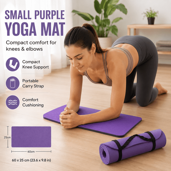 Small Yoga Mat 15 Mm Thick Anti-Skid Sports Fitness Mat Non-Slip Yoga Mat for Home Gym Yoga Exercises Pilates Workout Daily Use with Anti-Slip Surface and Eco Friendly, Purple, 1pcs