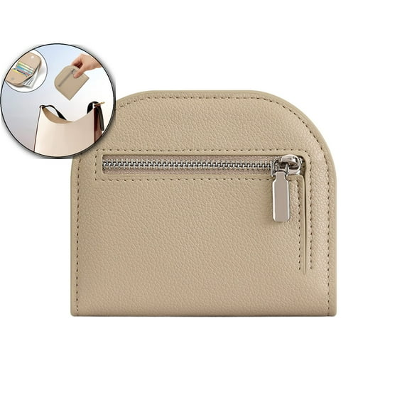 Small Zip Wallet,Short Foldable with ID Window, Semicircle Mini Women's Solid Color Leather Coin Purse with Multi-Slot Card Holder and Secure Clasp
