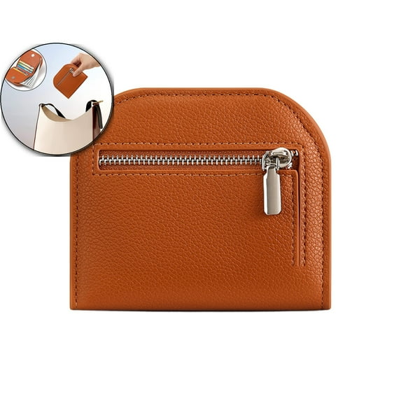 Small Zip Wallet,Short Foldable with ID Window, Semicircle Mini Women's Solid Color Leather Coin Purse with Multi-Slot Card Holder and Secure Clasp