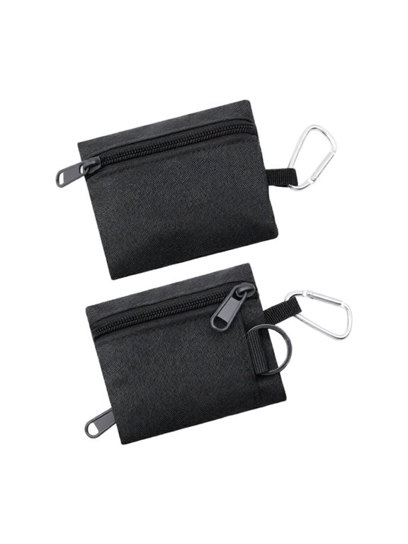Small Zipper Storage Bag, Black Edc Pocket Organizer with Carabiner Key Ring, for Outdoor Activities, Daily Travel, Coin and Small Parts Storage, Lightweight Portable Accessory