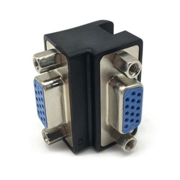Small and Portable Right Angle VGA 15 Female to 15 Female 90 Adapter Used for LCD Display Testing Black PVC+Metal