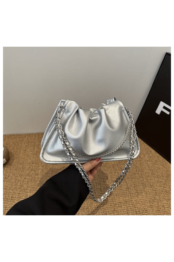 Small and exclusive women's foldable shoulder bag, new spring 2025 model, Korean retro style, versatile cube bag with chain, crossbody.