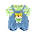thumbnail image 1 of Small and medium-sized children's new summer short sleeved set for boys and girls, baby 0-5 years old cotton top, denim straps, shorts, two-piece set, 1 of 5