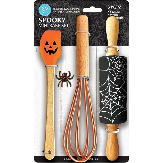 Small baking set. Includes mini spatula, whisk, and rolling pin. Autumn fun baking set.