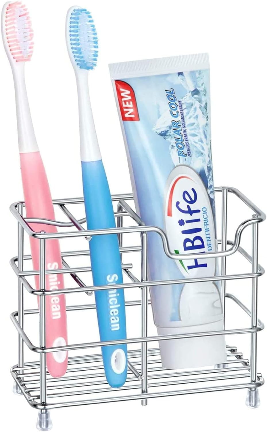 Small Silver Stainless Steel Freestanding Toothbrush Holder