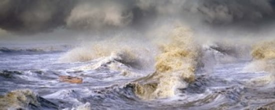 Small boat in storm Canvas Art - Panoramic Images (30 x 12)
