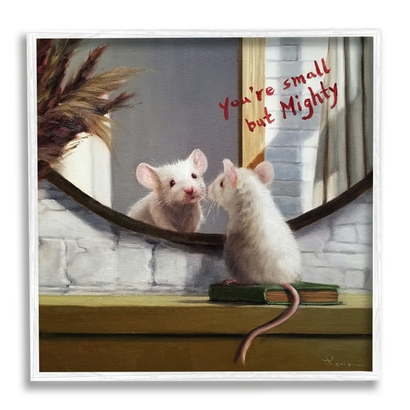 Small but Mighty Sentiments Adorable Mouse in Mirror Animals & Insects Framed Art Print Wall Art, 17x17