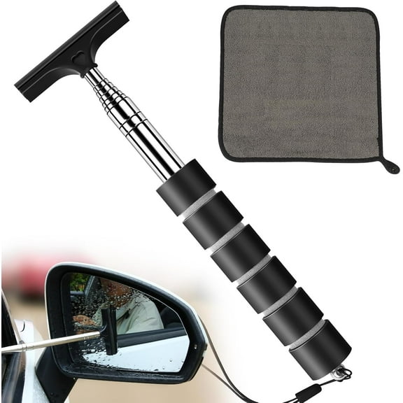 Small car Side Mirror Squeegee(38-inch), Retractable Long Handle Mini Windshield Cleaning Tool, Car Squeegee for Window Cleaning, (Retractable Wiper-4pcs Set)