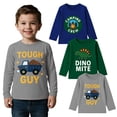 thumbnail image 1 of HILEELANG Toddler Boys Long Sleeve T-Shirts 3-Pack, Cotton Graphic Crewneck Tees, Camping Dinosaur & Truck, Size 2-7Y, 1 of 10