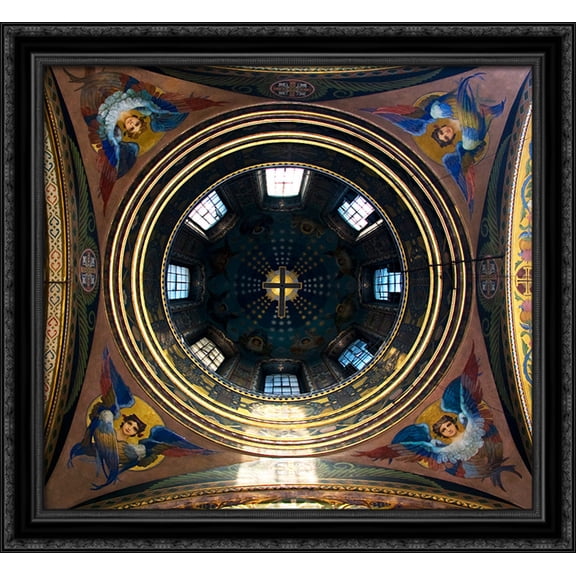 Small dome - Seraphs 30x28 Large Black Ornate Wood Framed Canvas Art by Wilhelm Kotarbinski